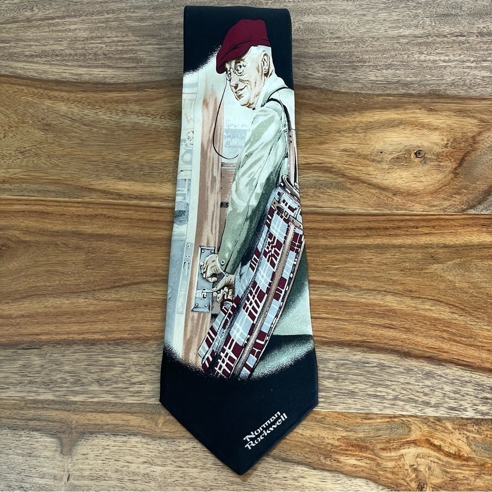 Norman Rockwell Silk Tie Golf Americana OS Black Vintage Art‎ Graphic Golfer